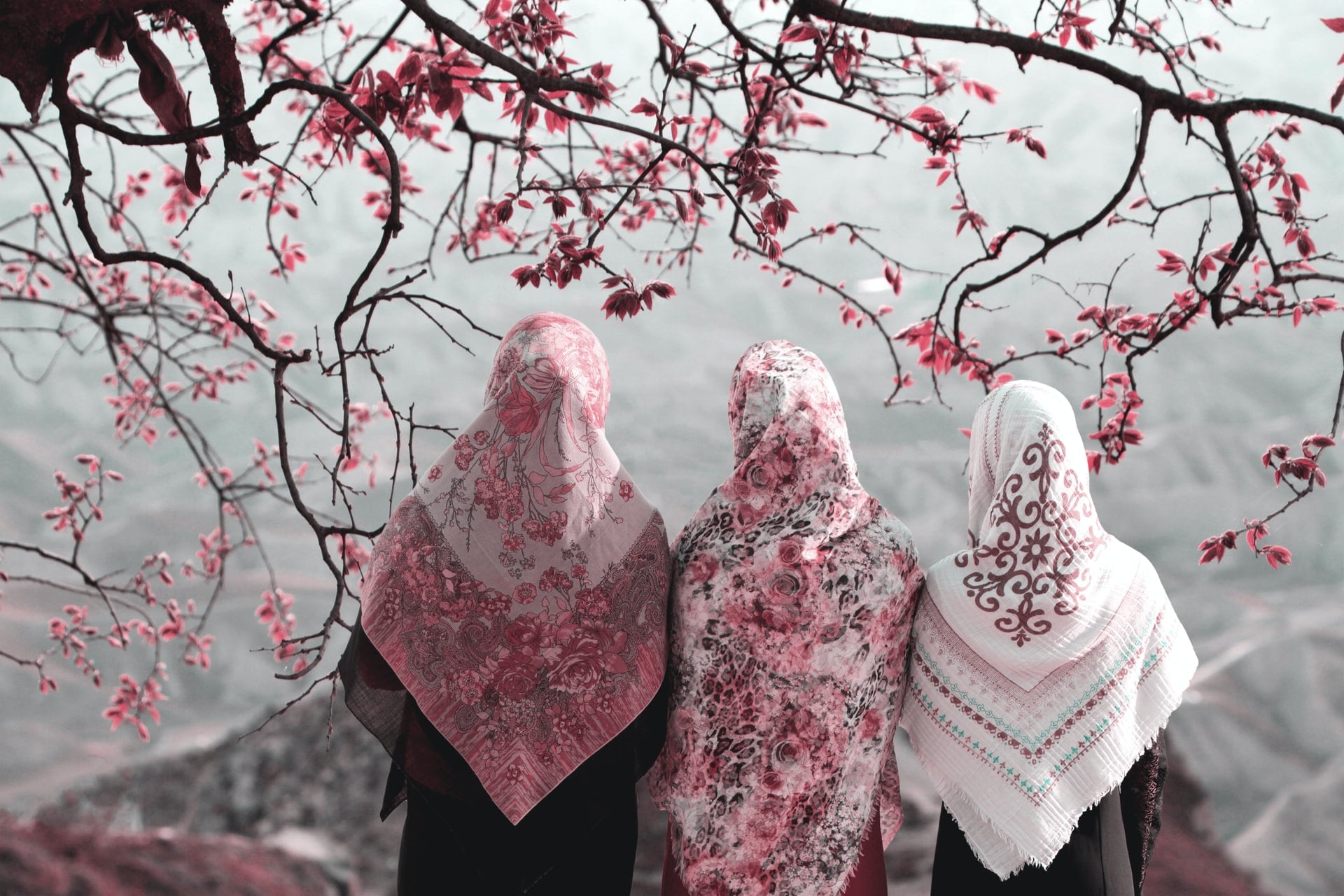 Three Iranian women at the Tomb of Khaled in Nabi, Iran